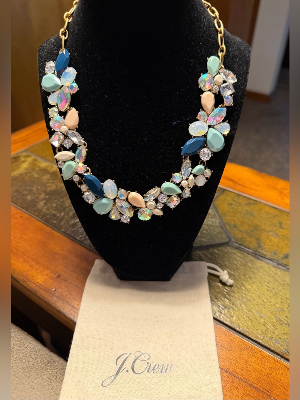 J. Crew (NWOT) Multicolor Floral Statement Necklace - Pastel Blue & Pink